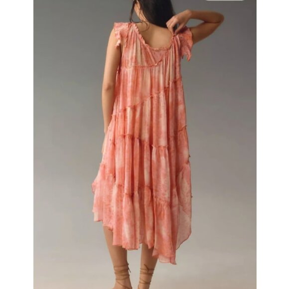 Anthropologie Size Small Coral Asymmetrical Tunic Midi Dress Boho Relaxed Coast - Picture 2 of 11